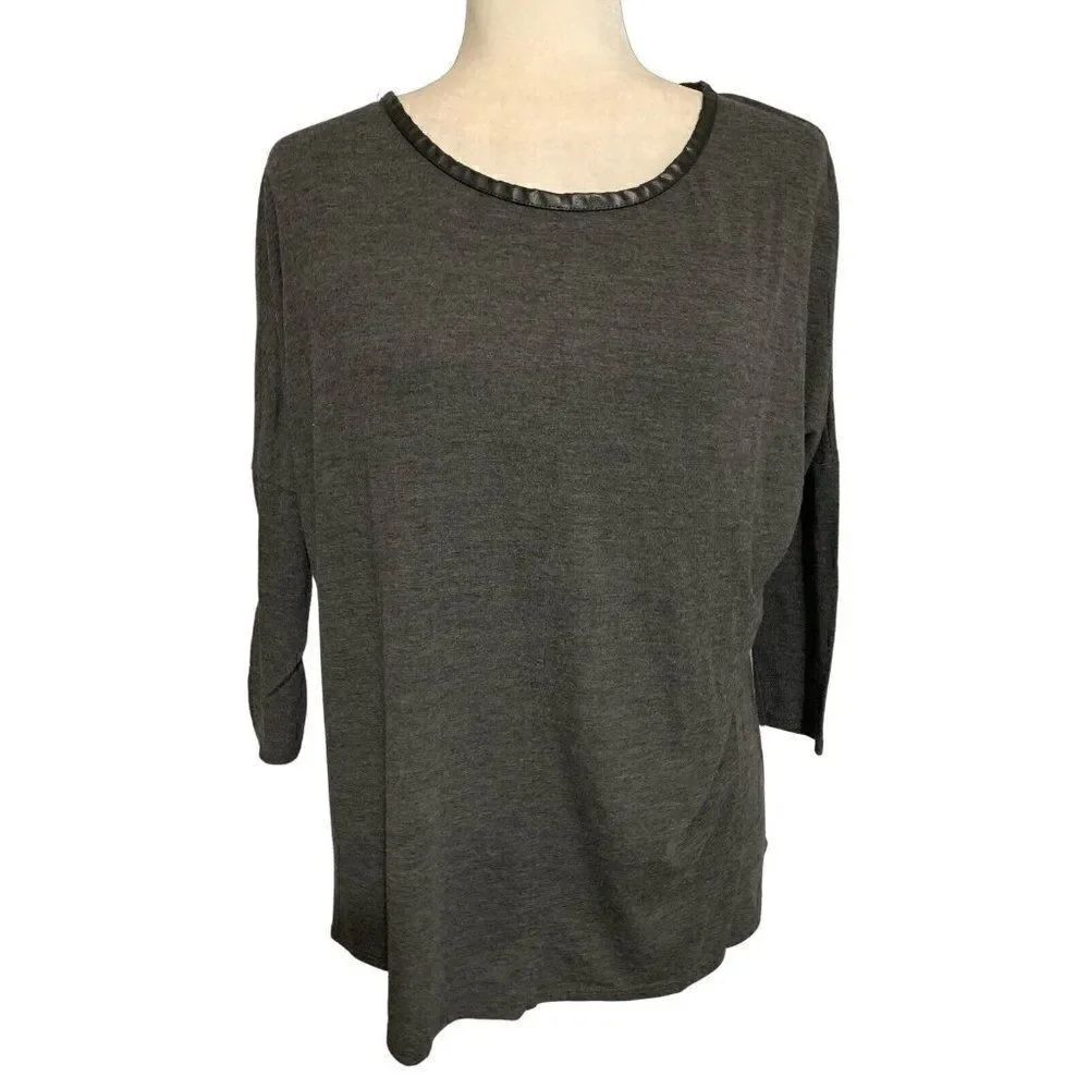 zara WB womens charcoal gray Faux Leather long sleeve top t shirt small